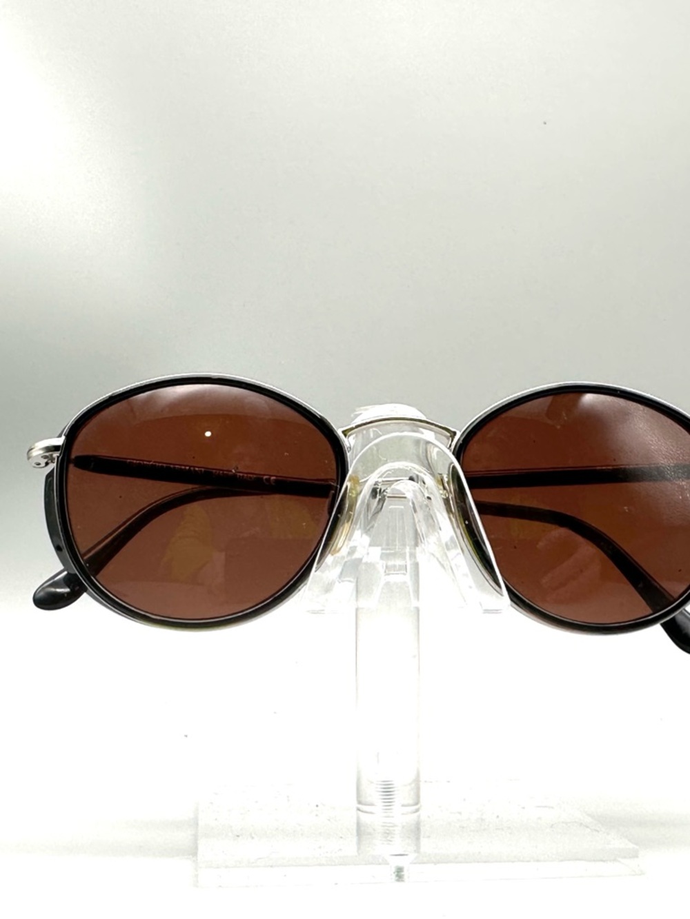 Giorgio Armani 655 716 140 Vintage Round Black Silver Brown Lens Frame Only